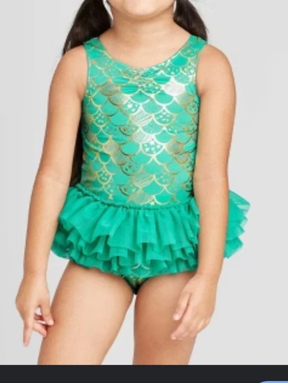 Cat & Jack Mermaid Tutu Swimsuit Teal with Gold Scales Size 3T